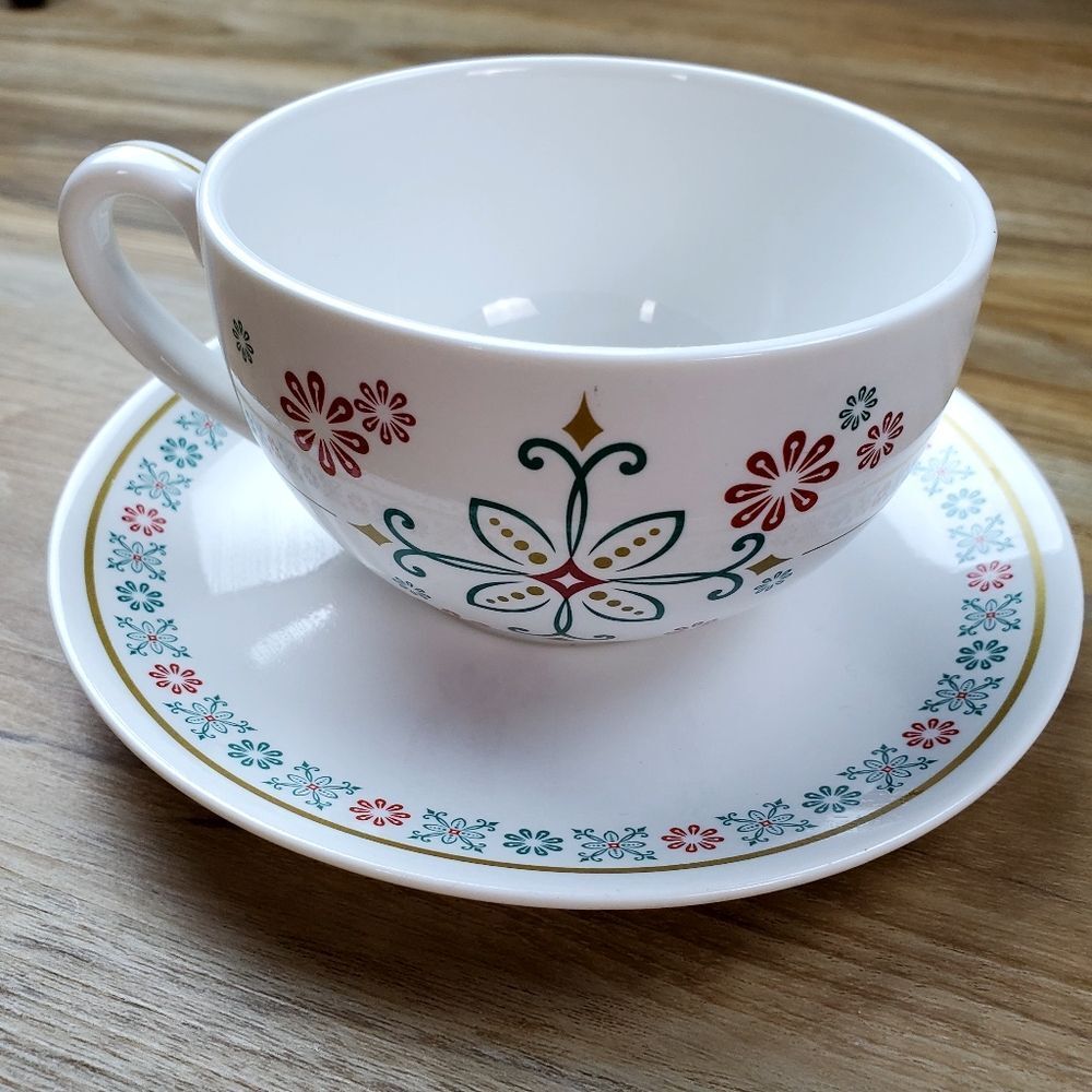 ☕️Starbucks Vintage 2006 Holiday Nordic Snowflake 8oz Coffee Tea Cup & Saucer Se
